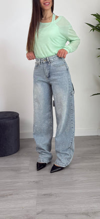 JEANS SLOUCHY STRASS