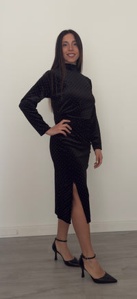 VESTITO VELLUTO CON STRASS NERO