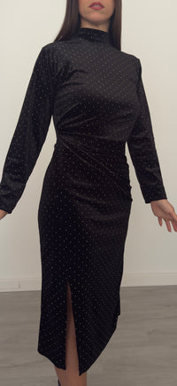 VESTITO VELLUTO CON STRASS NERO